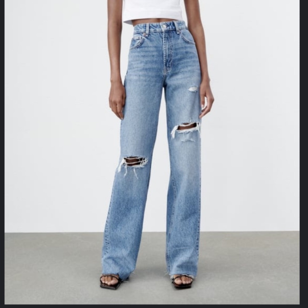 Zara ripped wide leg jeans